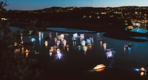 aerial view of boats during night