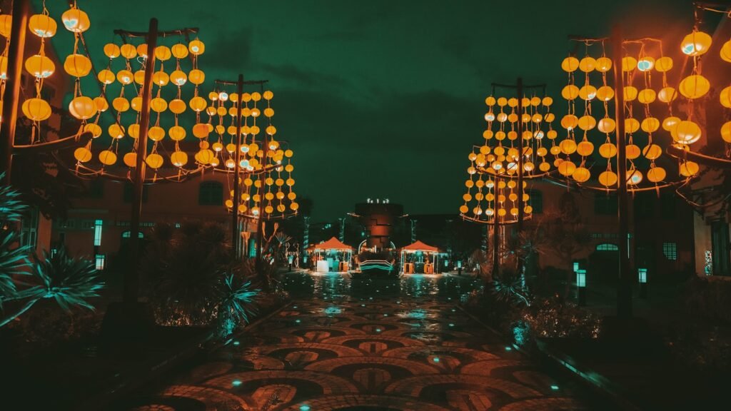 Hoi An Ancient Town a street with a lot of lights on it