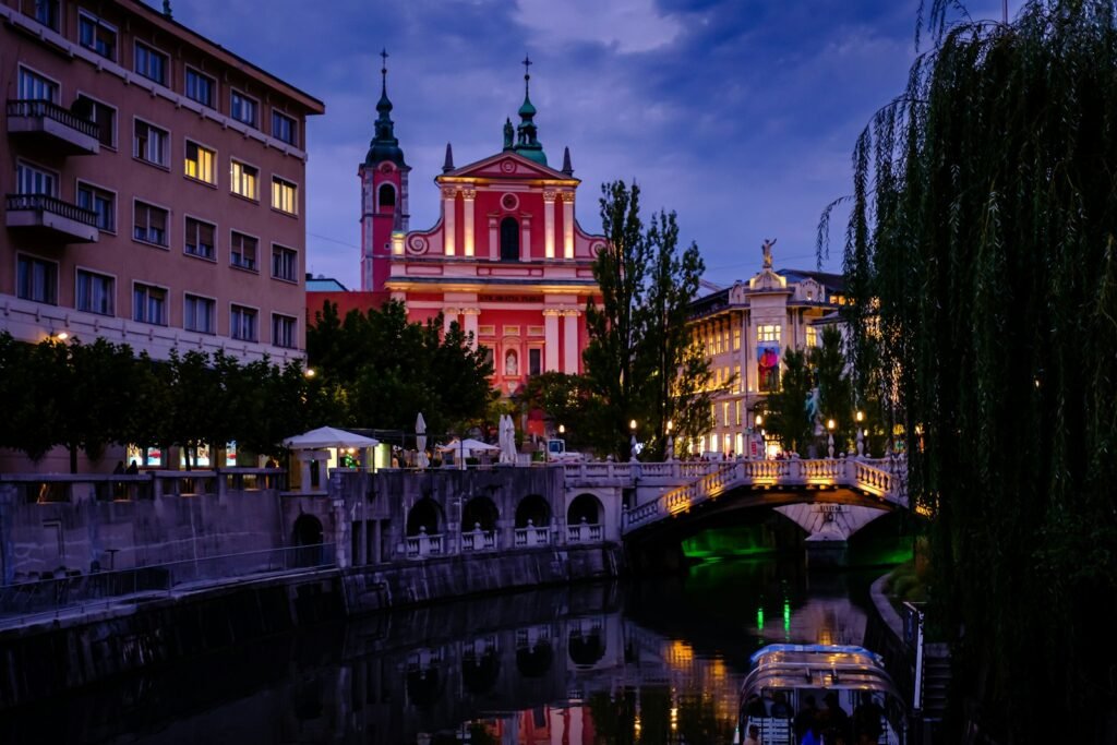 Ljubljana, Slovenia red and white concrete palace