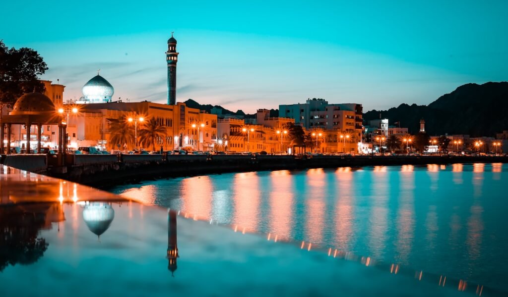 Mutrah, Muscat, Oman city skyline during night time