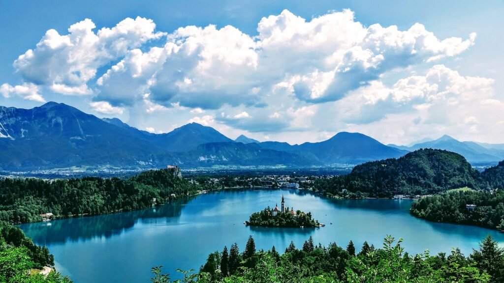 Lake Bled, Slovenia landscape photography of mountain raing