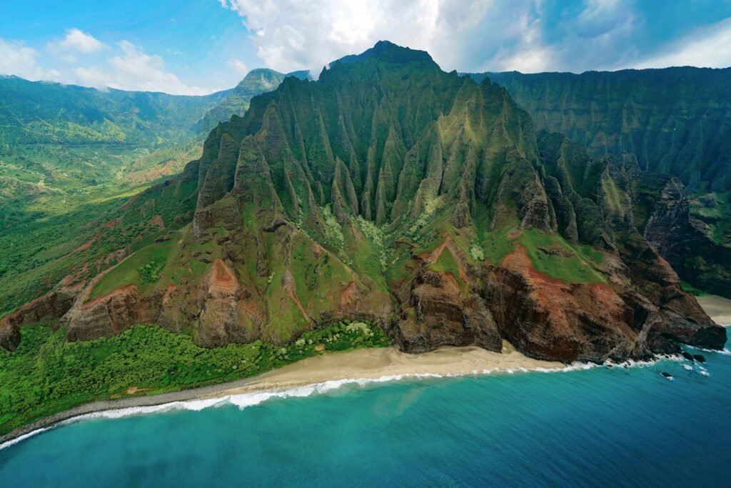 Na Pali Coast (Kauai) aerial photography of mountain range