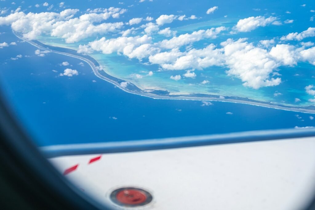 Kiribati A view of the ocean from a plane window