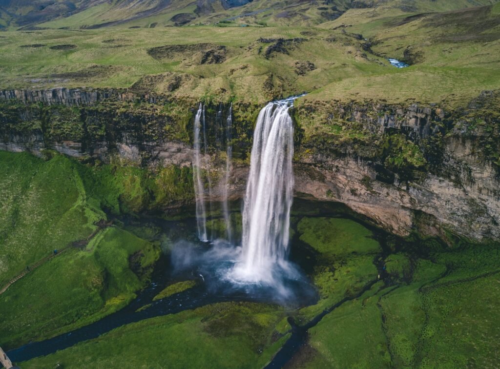Iceland aerial photography of waterfalls