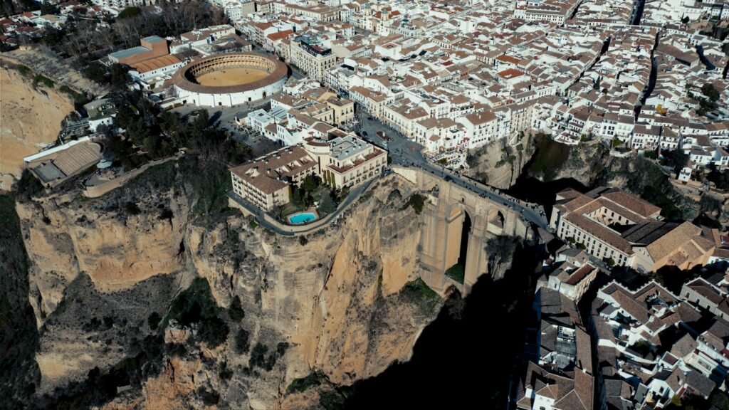 Ronda, Spain an aerial view of a city on a cliff