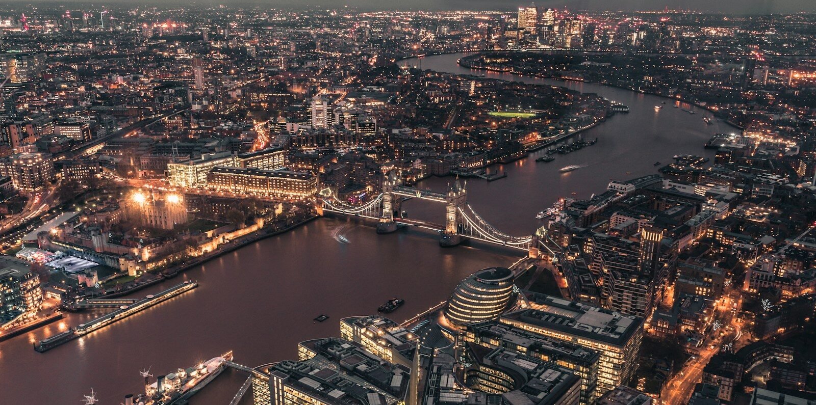 london travel guide aerial view of city during dawn