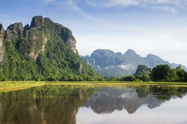 laos travel guide lake with trees on side