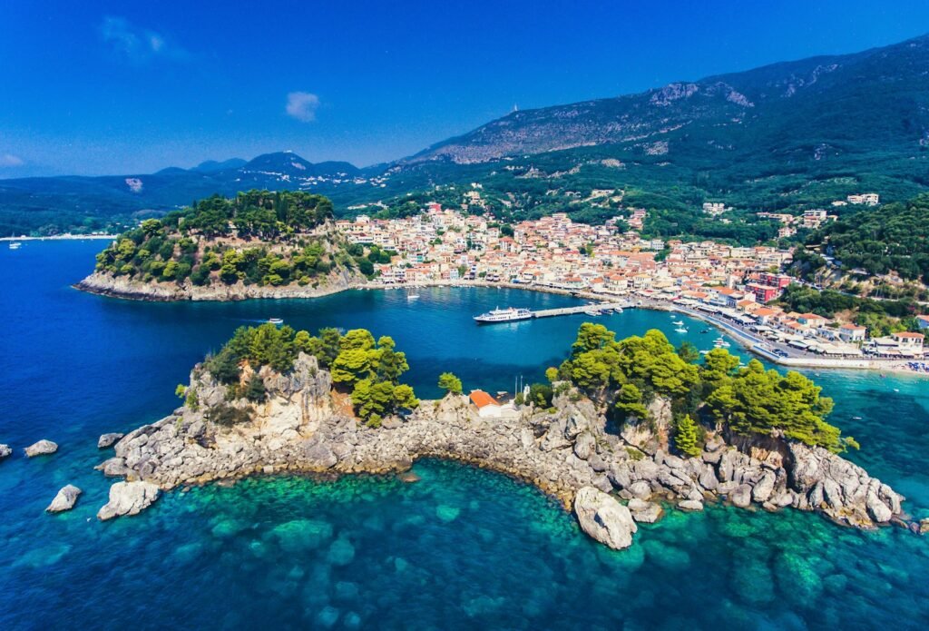 Parga, Greece aerial view of green trees and blue sea during daytime
