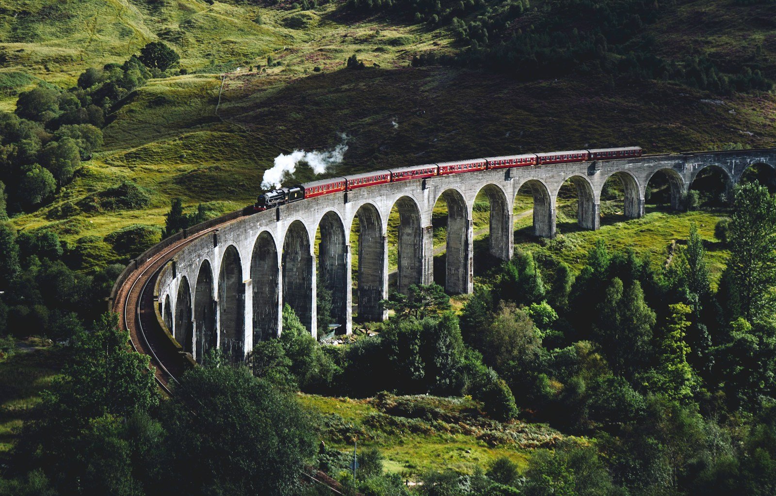 United Kingdom Travel Guide train on bridge surrounded with trees at daytime